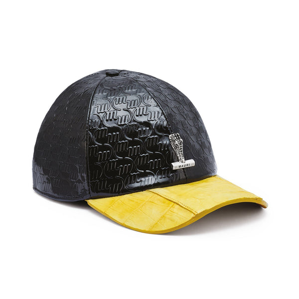 Mauri H65 Men's Black & Yellow Exotic Caiman Crocodile / Patent Leather Hat (MAH1001)-AmbrogioShoes