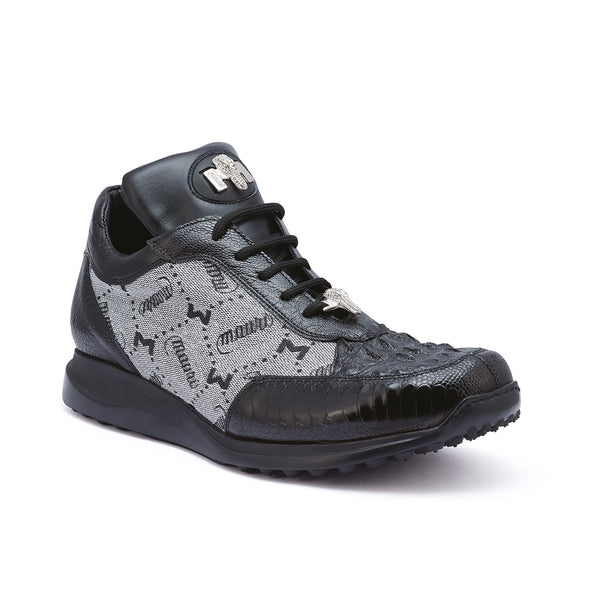 Mauri Carange 8741/2 Men's Shoes Black & Gray Ostrich Leg / Hornback Crown / Fabric Sneakers (MA5268)-AmbrogioShoes