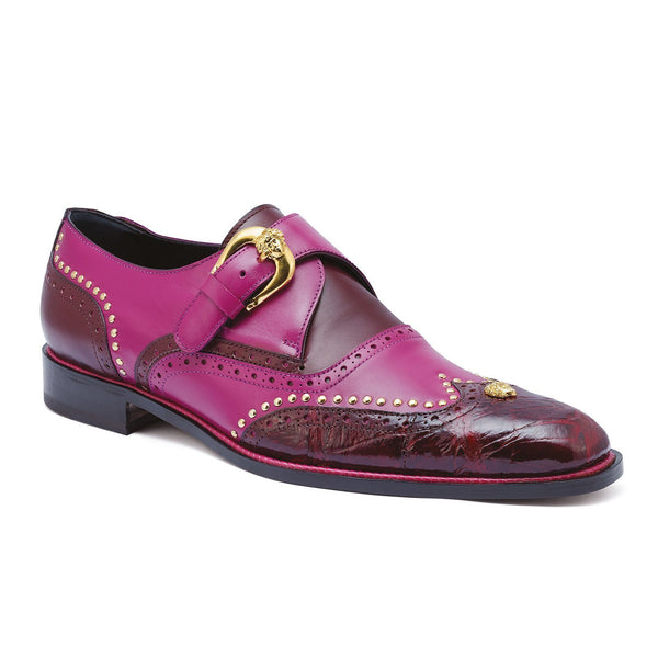 Mauri Godfather 3051 Men's Shoes Ruby Red & Fucsia Pink Exotic Alligator / Calf-Skin Leather Monk-Strap Loafers (MA5252)-AmbrogioShoes