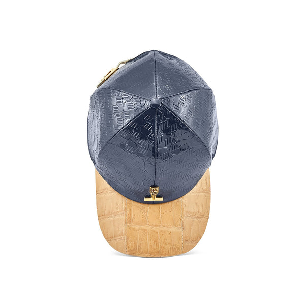 Mauri H65 Classic Men's Wonder Blue & Champagne Exotic Crocodile / Patent Leather Hat (MAH1033)-AmbrogioShoes
