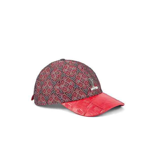 Mauri H65 Men's Black & Red Exotic Crocodile / Matahari Fabric Hat (MAH1029)-AmbrogioShoes