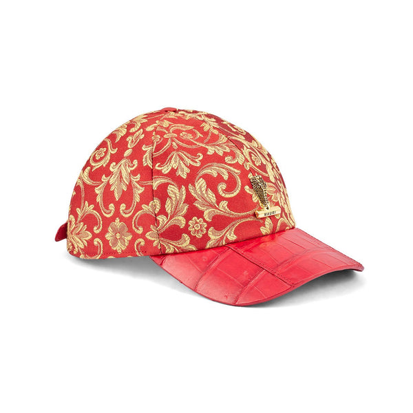 Mauri H65 Men's Red Exotic Crocodile / Gobelins Fabric Hat (MAH1020)-AmbrogioShoes