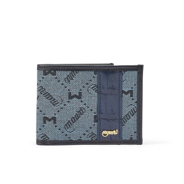 Mauri W3 Men's Wonder Blue Exotic Crocodile / Nappa / Mauri Fabric Wallet (MAW1003)-AmbrogioShoes