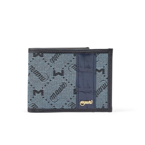 Mauri W3 Men's Wonder Blue Exotic Crocodile / Nappa / Mauri Fabric Wallet (MAWS1003)-AmbrogioShoes