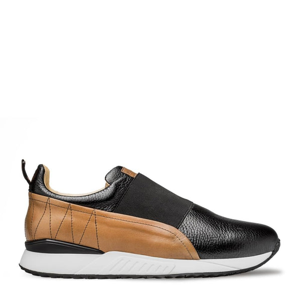 Mezlan A20081 Men's Shoes Black & Cognac Deer-Skin / Calf-Skin Leather Elastic Slip-On Sneakers (MZ3432)-AmbrogioShoes
