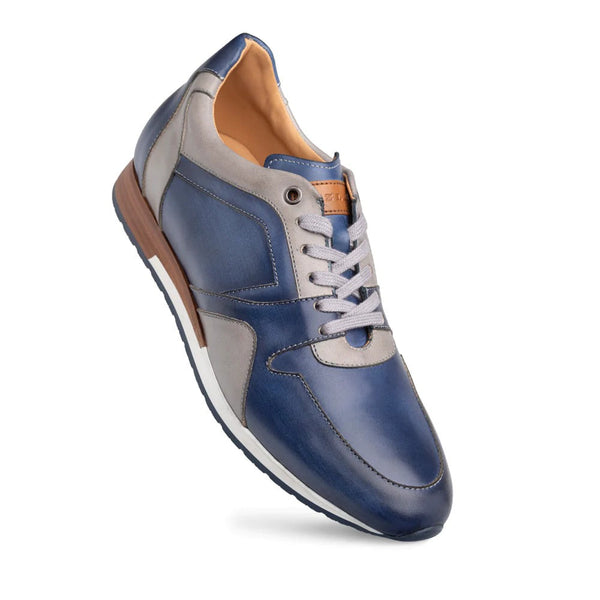 Mezlan A20725 Men's Shoes Blue & Gray Calf-Skin Leather Casual Sneakers (MZ3583)-AmbrogioShoes