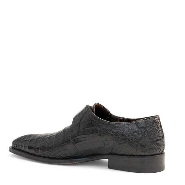 Mezlan Gabels Plain Toe Monk Strap Genuine Crocodile Black Men's Shoes (13778-F)-AmbrogioShoes