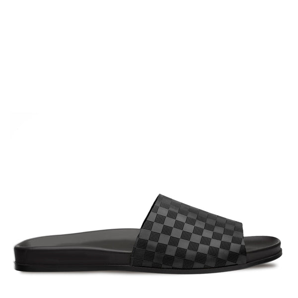 Mezlan R20263 Men's Shoes Black Embossed Italian Calfskin Leather Slide-Sandals (MZ3492)-AmbrogioShoes
