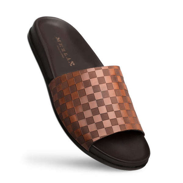 Mezlan R20263 Men's Shoes Cognac Embossed Italian Calfskin Leather Slide-Sandals (MZ3491)-AmbrogioShoes