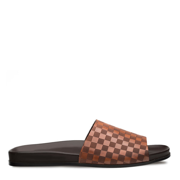 Mezlan R20263 Men's Shoes Cognac Embossed Italian Calfskin Leather Slide-Sandals (MZ3491)-AmbrogioShoes