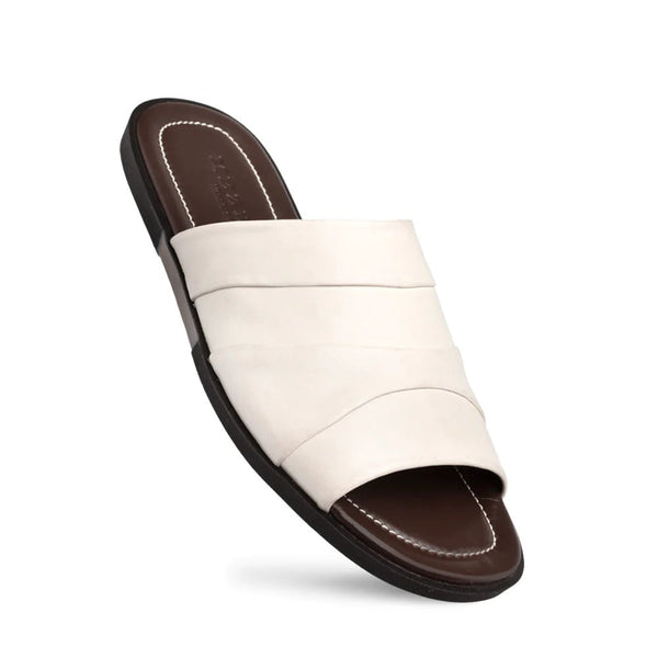 Mezlan R20672 Men's Shoes White Nappa Leather Slide Sandals (MZ3582)-AmbrogioShoes