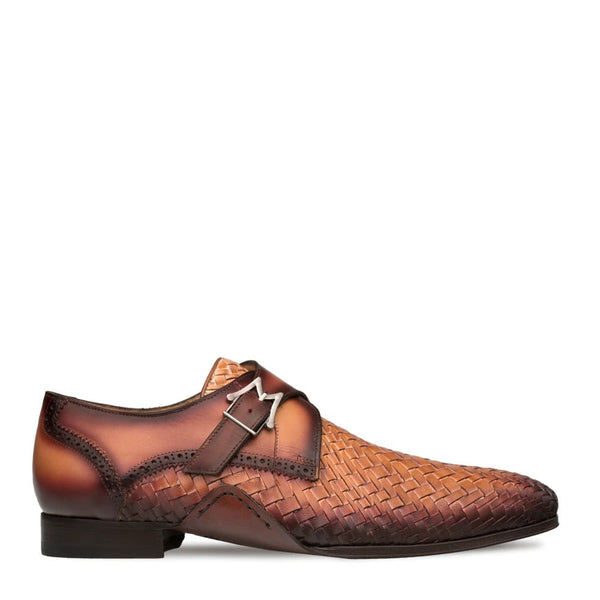 Mezlan S20271 Men's Shoes Tan & Rust Woven / Calf-Skin Leather Dress Monk-Straps Loafers (MZ3474)-AmbrogioShoes