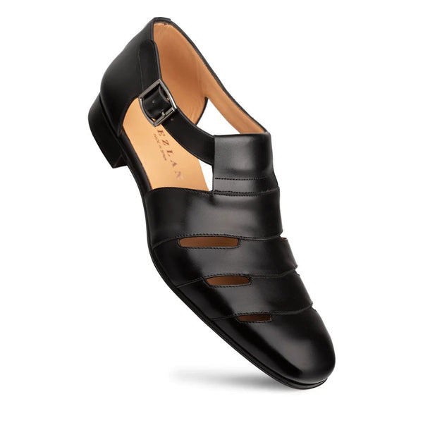 Mezlan S20657 Men's Shoes Black Calf-Skin Leather Dress Sandals (MZ3592)-AmbrogioShoes