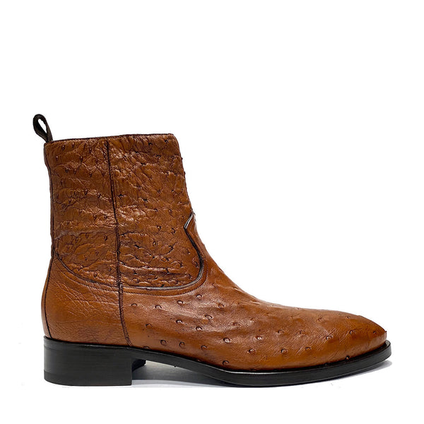 Mezlan SX4798-S Men's Shoes Brandy Exotic Ostrich Straight-Heel Zipper Boots (MZS3526)-AmbrogioShoes