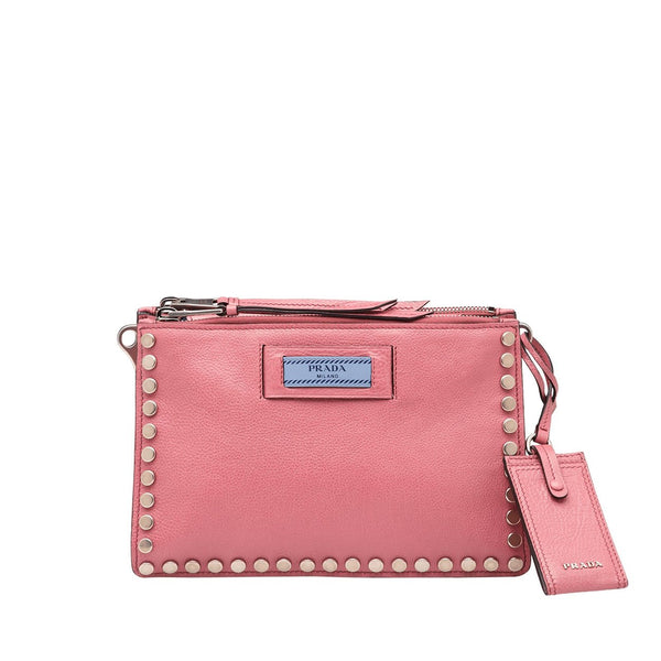 Prada 1BH077-PEO Etiquette Women's Lotus Pink Glace Calf-Skin Leather Shoulder Bag (PR1009)-AmbrogioShoes