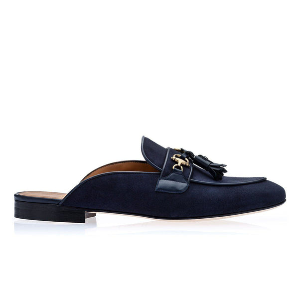SUPERGLAMOUROUS Bruno Velukid Men's Shoes Navy Calf-Skin Leather Suede Mules (SPGM1243)-AmbrogioShoes