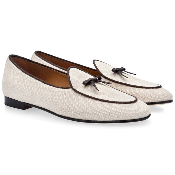 Super Glamourous Tangerine 1 Rete Men's Shoes White Canvas Belgian Loafers (SPGM1071)-AmbrogioShoes