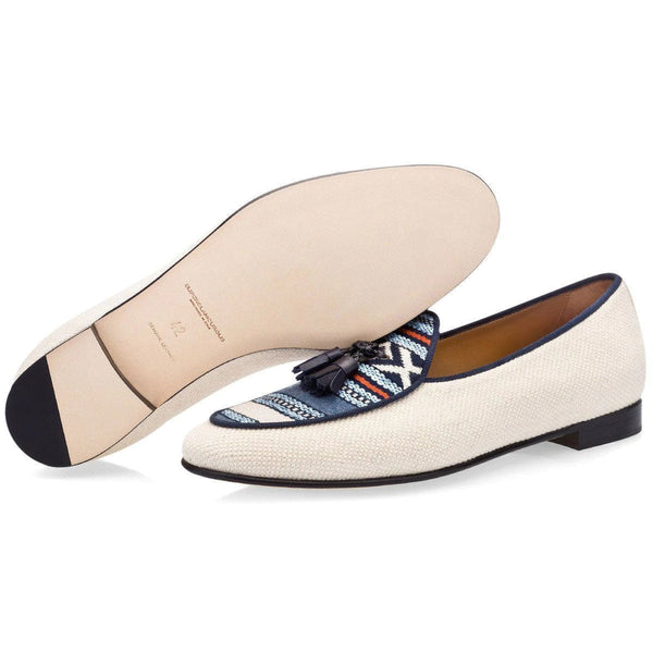 Super Glamourous Tangerine 2 Men's Shoes Navy & White Canvas Belgian Loafers (SPGM1010)-AmbrogioShoes