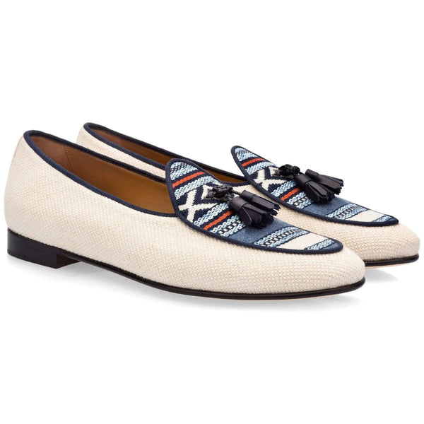 Super Glamourous Tangerine 2 Men's Shoes Navy & White Canvas Belgian Loafers (SPGM1010)-AmbrogioShoes