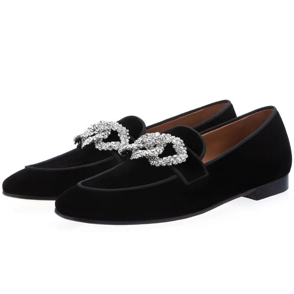 SUPERGLAMOUROUS Venetia Velour Men's Shoes Black Velvet Slipper Loafers (SPGM1278)-AmbrogioShoes