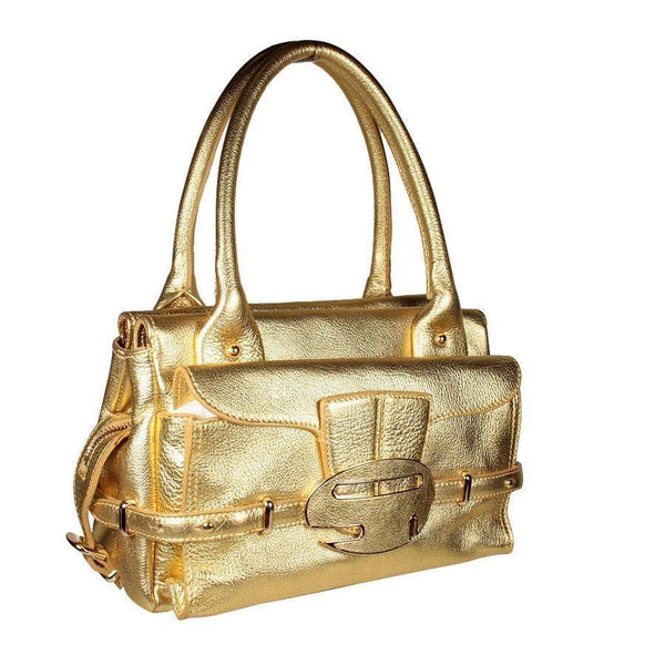 Sergio Rossi Gold Leather handbag Double Divider Zip-Top Satchel (SR1105)-AmbrogioShoes