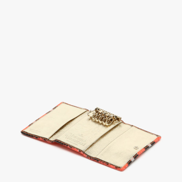 Vivienne Westwood Leather Striped Snakeskin Embossed Coral / White / Black Women's Key Wallet (VW102)-AmbrogioShoes