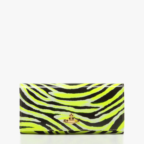 Vivienne Westwood Leather Animal Print Neon Yellow / Black Long Women's Wallet (VW100)-AmbrogioShoes