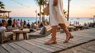 Leather dress sandals for beach club evenings