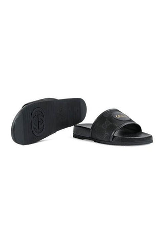 Gucci 644754 H9H90 1000 Black GG Econyl Fabric "Off The Grid " Slide Sandals (GGM1740)