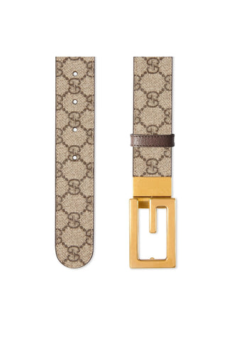 Gucci 626974 K9GST 8358 Belt Brown Supreme Monogram Leather with Gold GG Reversible Buckle (GGB1005)