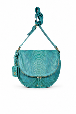 Just Cavalli Handbag Sling/Messenger Snake Embossed Turquoise (JC195)-AmbrogioShoes
