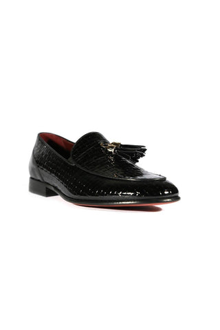 Valentino 19673 Black Woven Patent Tassels Formal Loafers (VAL1005)