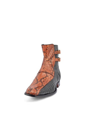 Mauri 3081 Serpent Black & Gold Ostrich Leg / Python Boots (MA5372)