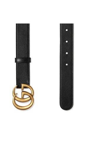 Gucci 414516 AP00T Belt Black Leather with Gold Double G Buckle Slim 3cm (GGB1009)