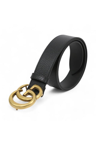 Gucci 406831 DJ20T 1000 Belt Black Full Grain Leather with Gold Double GG Buckle (GGB1004)
