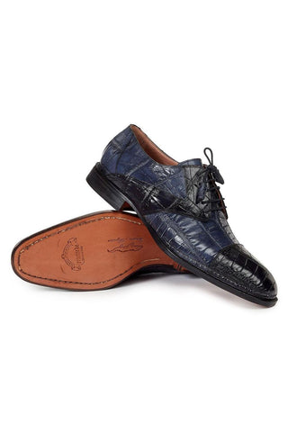 Mauri 1052 Men's Handmade Pantheon Alligator Hand-Painted Blue Oxfords (MA3002)