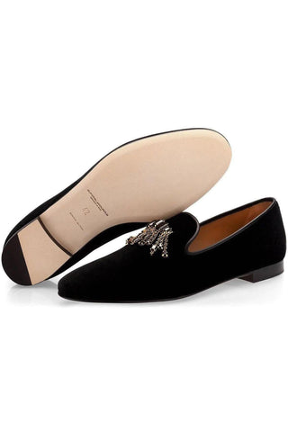 SUPERGLAMOUROUS Gilles Black Velour Velvet Slipper Loafers (SPGM1034)