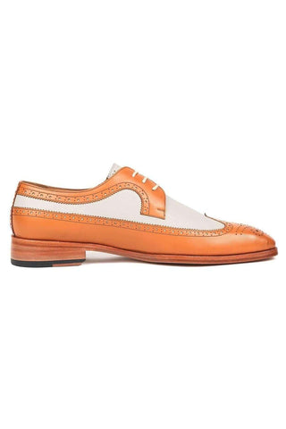 Paul Parkman Men's Cognac and Cream Calf-Skin Wingtip Derby 924CC55 (PM6122)-AmbrogioShoes