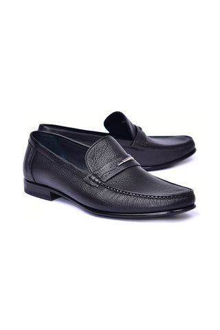 Corrente 3898Ost Ostrich & Leather Loafer - Black