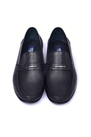 Corrente 3898Ost Ostrich & Leather Loafer - Black