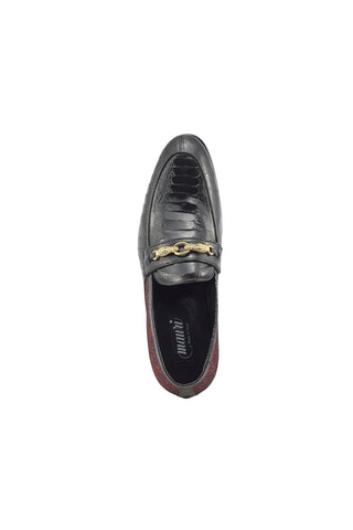 Mauri 4946 Monet Black & Coral Red Ostrich Leg / Matahari Fabric Horsebit Loafers (MA5398)