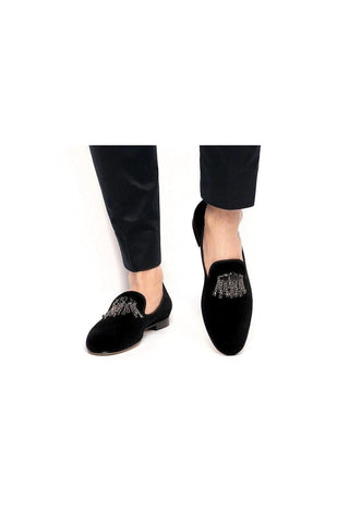 SUPERGLAMOUROUS Gilles Black Velour Velvet Slipper Loafers (SPGM1034)
