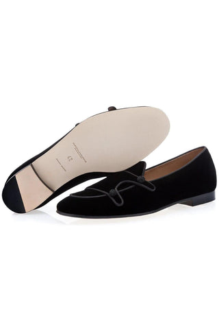 SUPERGLAMOUROUS Tangerine 7 Velour Black Velvet Monk-Straps Belgian Loafers (SPGM1022)