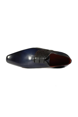 Magnanni 24133 Navy & Gray Patina Leather Whole-cut Oxfords (MAGS1093)