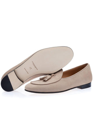 SUPERGLAMOUROUS Tangerine 2 Taupe Nabuk Leather Belgian Loafers (SPGM1147)