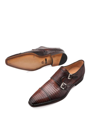 Mezlan Argentum Lizard-Skin Cap-Toe Monk-Straps Loafers (MZ3195)