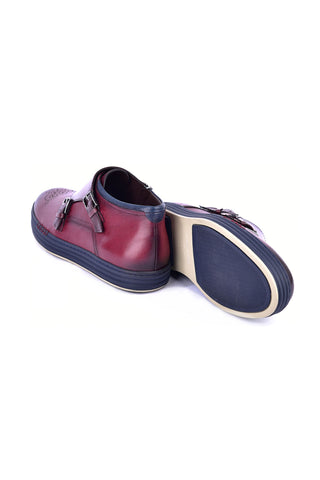 Corrente 4302 Leather Double Monk-Strap Sneaker - Burgundy