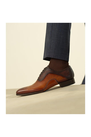 Magnanni 20120 Sanchez II Two-Tone Brown Grabado Embossed / Leather Oxfords (MAGS1004)