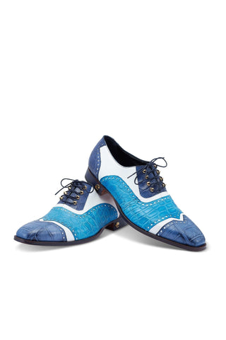 Mauri 3093 Lucky Two-Tone Blue & White Alligator/ Leather Oxfords (MA5428)