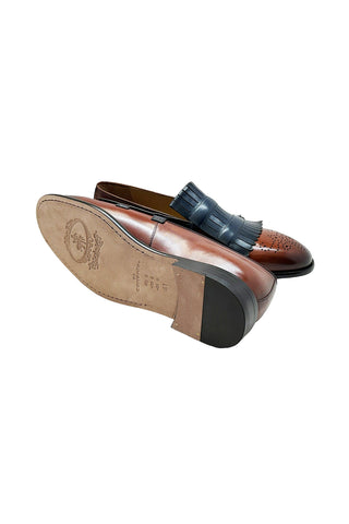 Corrente 5211 Leather Kiltie Double Monk Strap - Navy & Brown